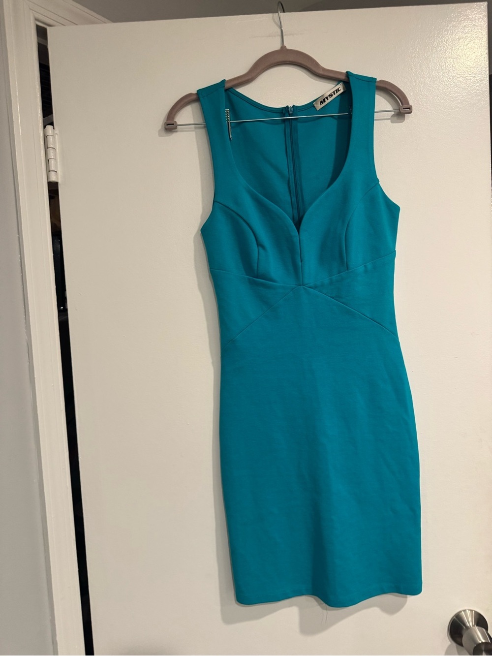 Y2K Mystic Teal Sleeveless Sheath Mini Dress XS/S | Bodycon Cocktail Party